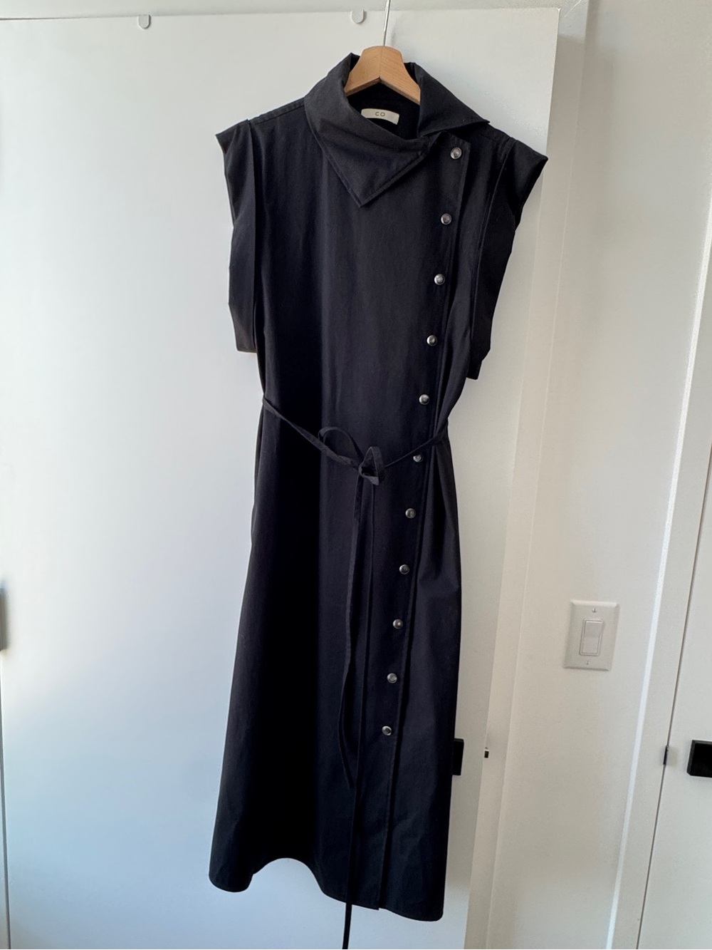 Co Collection Black Sleeveless Asymmetric Button-Front Midi Trench Dress w/ Belt
